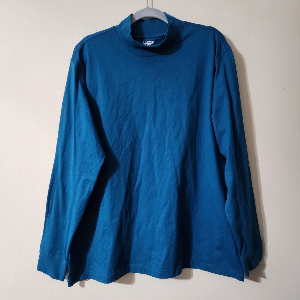 Lands End Mock Neck Long Sleeve Shirt Mens Size XL Blue Made of Cotton Casual